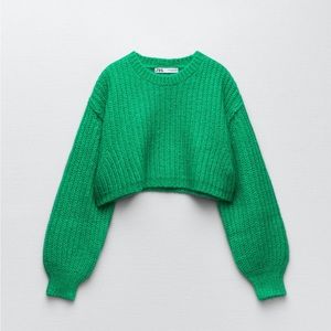 Cropped Knit Green Sweater | Zara